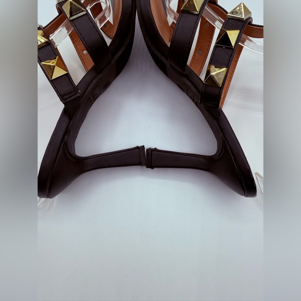 Nicole Miller NY Gold Studded Black Heeled Sandals – Ankle Strap Fashion Heels - Picture 5 of 16
